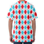 White Red And Blue Argyle Pattern Print Men's Velvet T-Shirt