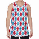 White Red And Blue Argyle Pattern Print Men's Velvet Tank Top