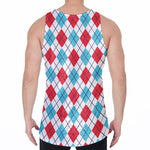 White Red And Blue Argyle Pattern Print Men's Velvet Tank Top
