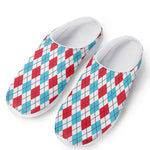 White Red And Blue Argyle Pattern Print Mesh Casual Shoes