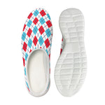 White Red And Blue Argyle Pattern Print Mesh Casual Shoes