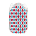 White Red And Blue Argyle Pattern Print Mesh Laundry Hamper