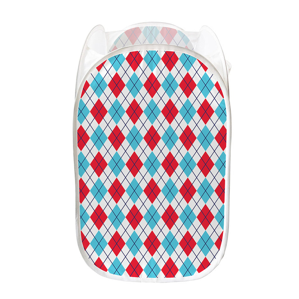 White Red And Blue Argyle Pattern Print Mesh Laundry Hamper