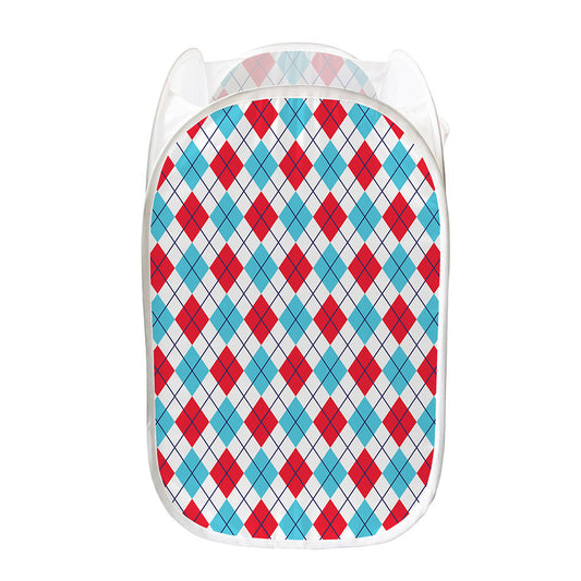 White Red And Blue Argyle Pattern Print Mesh Laundry Hamper