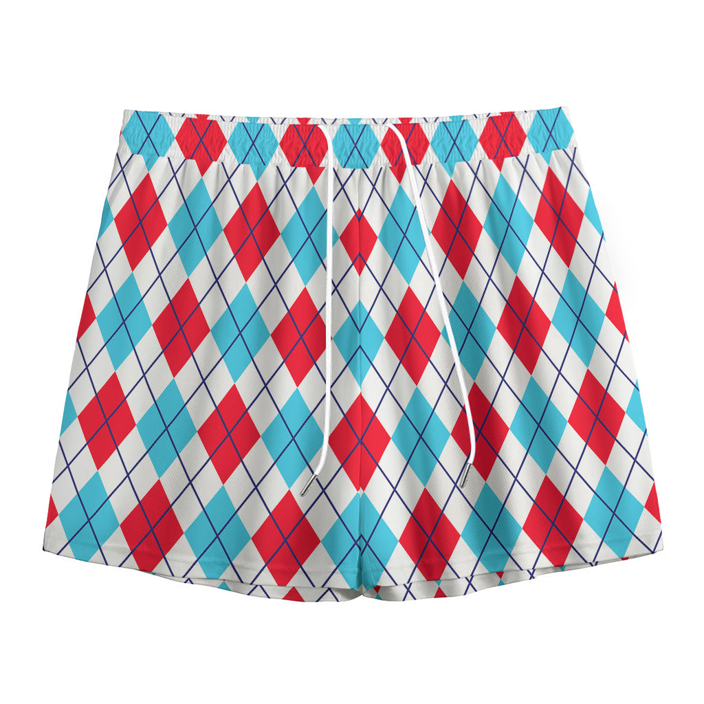 White Red And Blue Argyle Pattern Print Mesh Shorts