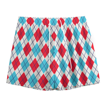 White Red And Blue Argyle Pattern Print Mesh Shorts