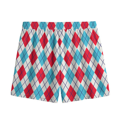 White Red And Blue Argyle Pattern Print Mesh Shorts