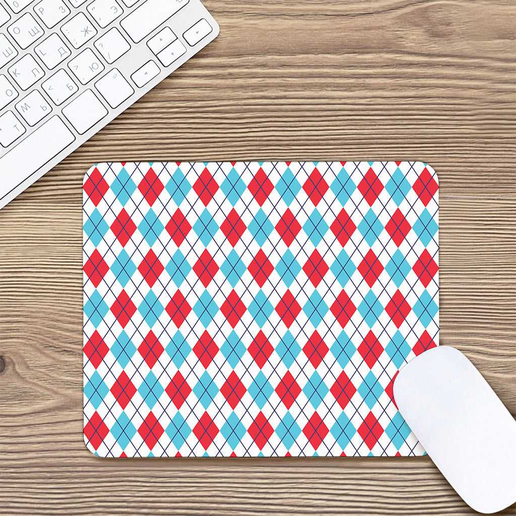 White Red And Blue Argyle Pattern Print Mouse Pad