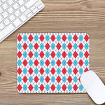 White Red And Blue Argyle Pattern Print Mouse Pad