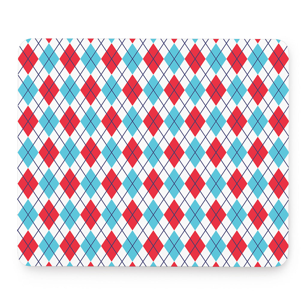 White Red And Blue Argyle Pattern Print Mouse Pad