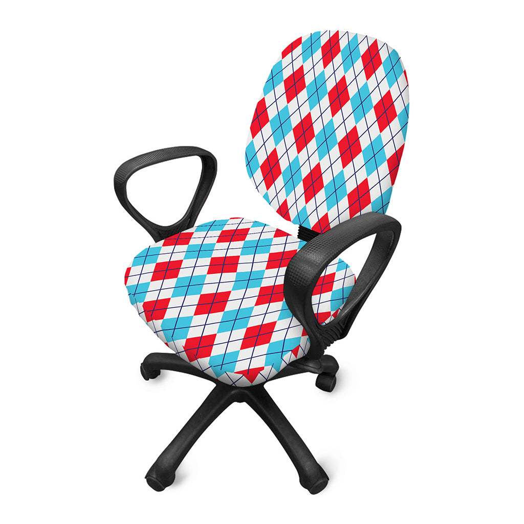 White Red And Blue Argyle Pattern Print Office Chair Cover