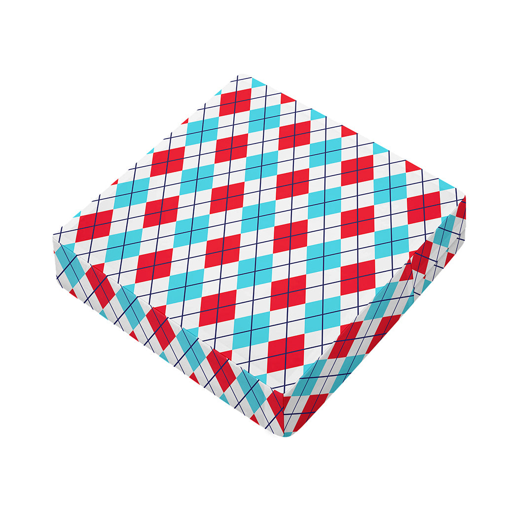 White Red And Blue Argyle Pattern Print Outdoor Seat Cushion Cover