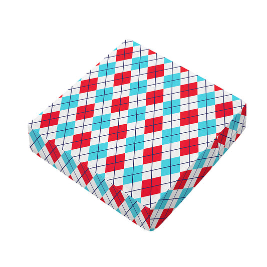 White Red And Blue Argyle Pattern Print Outdoor Seat Cushion Cover