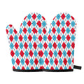 White Red And Blue Argyle Pattern Print Oven Mitts