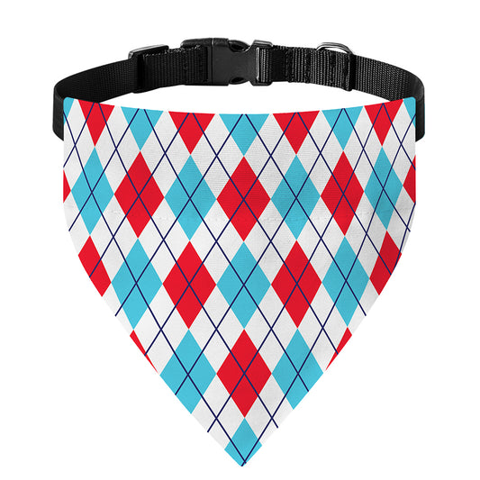 White Red And Blue Argyle Pattern Print Over The Collar Dog Bandana