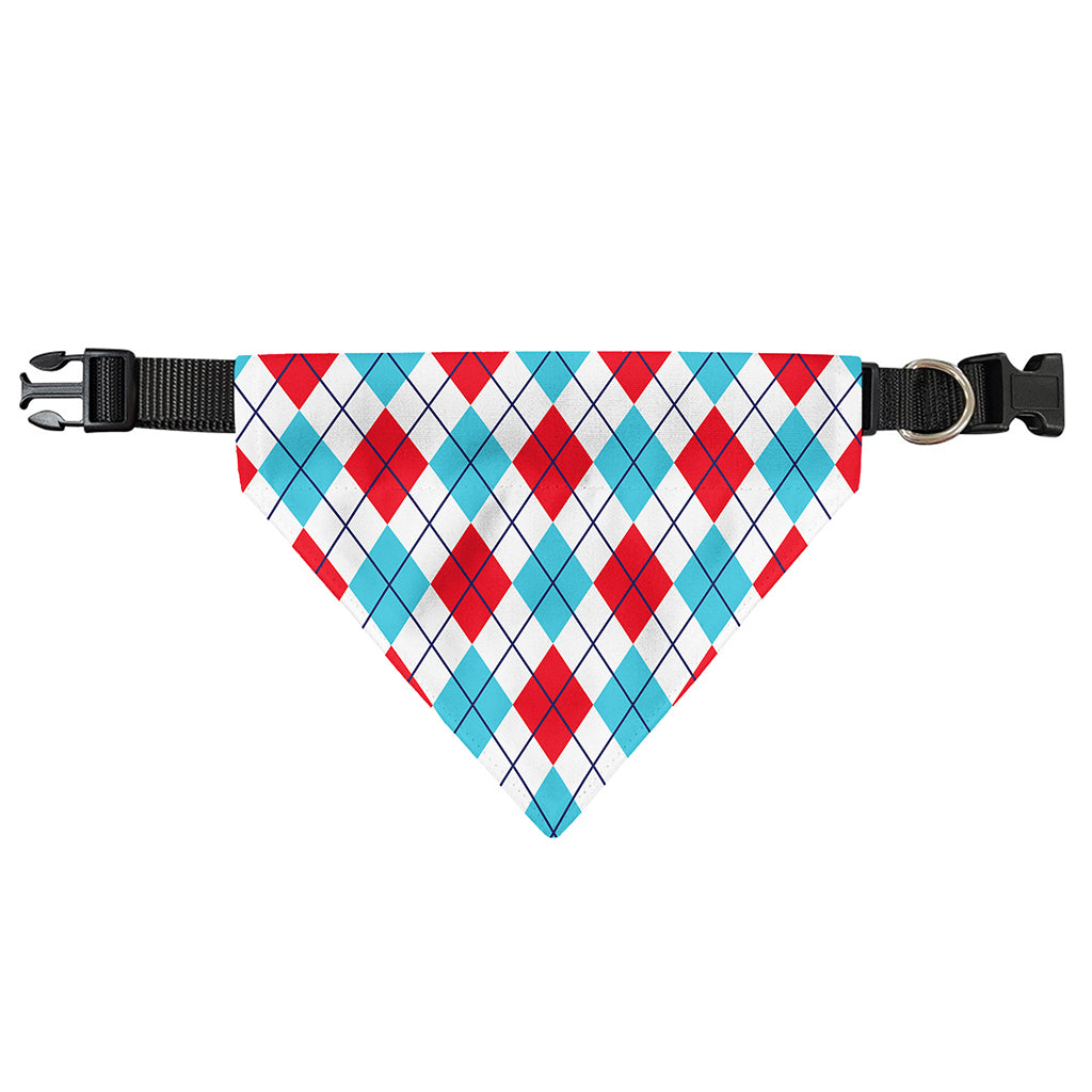 White Red And Blue Argyle Pattern Print Over The Collar Dog Bandana