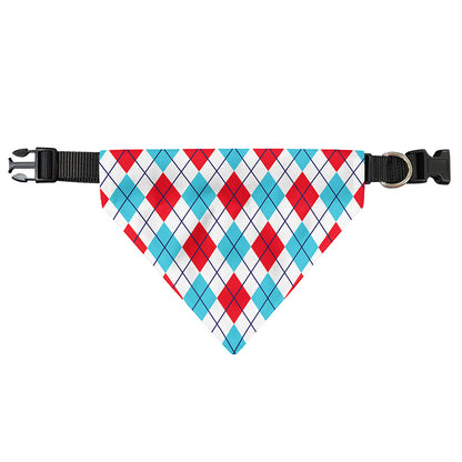 White Red And Blue Argyle Pattern Print Over The Collar Dog Bandana