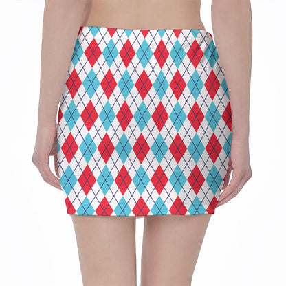 White Red And Blue Argyle Pattern Print Pencil Mini Skirt
