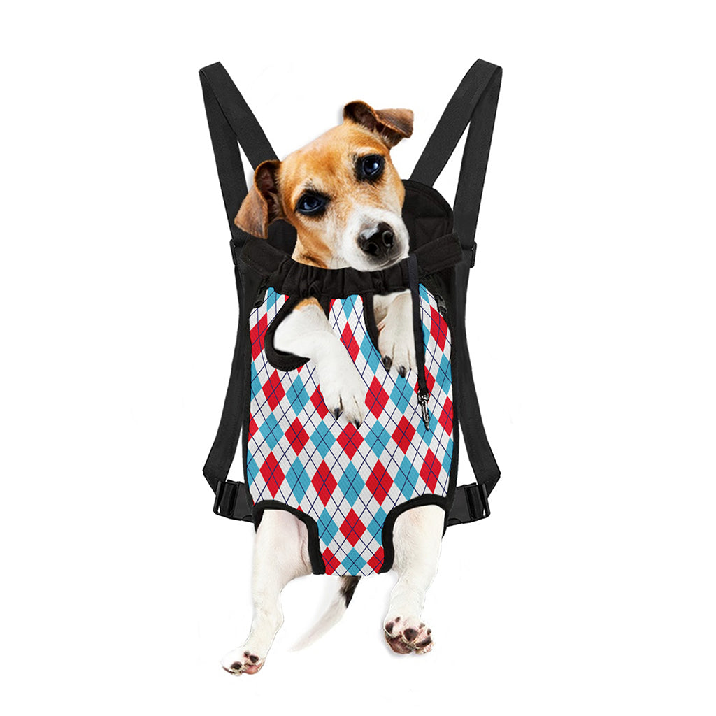 White Red And Blue Argyle Pattern Print Pet Carrier Backpack