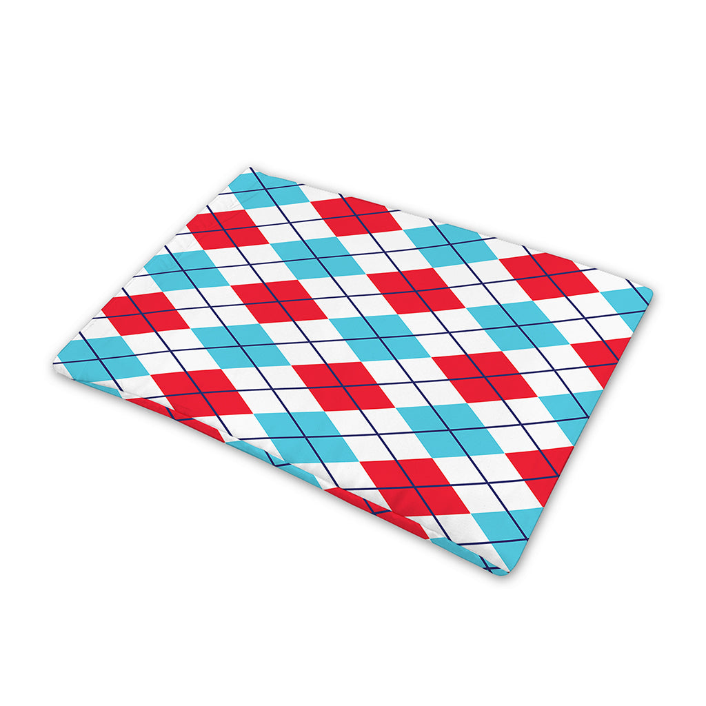 White Red And Blue Argyle Pattern Print Pet Cooling Mat Cover