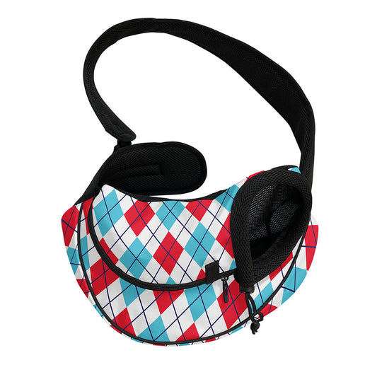 White Red And Blue Argyle Pattern Print Pet Sling Carrier