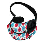 White Red And Blue Argyle Pattern Print Pet Sling Carrier