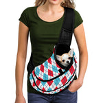 White Red And Blue Argyle Pattern Print Pet Sling Carrier