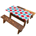 White Red And Blue Argyle Pattern Print Picnic Table Cover