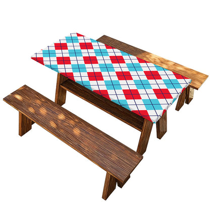 White Red And Blue Argyle Pattern Print Picnic Table Cover