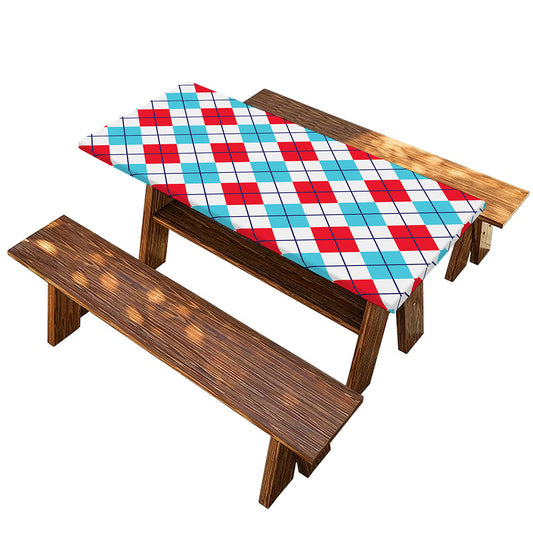 White Red And Blue Argyle Pattern Print Picnic Table Cover