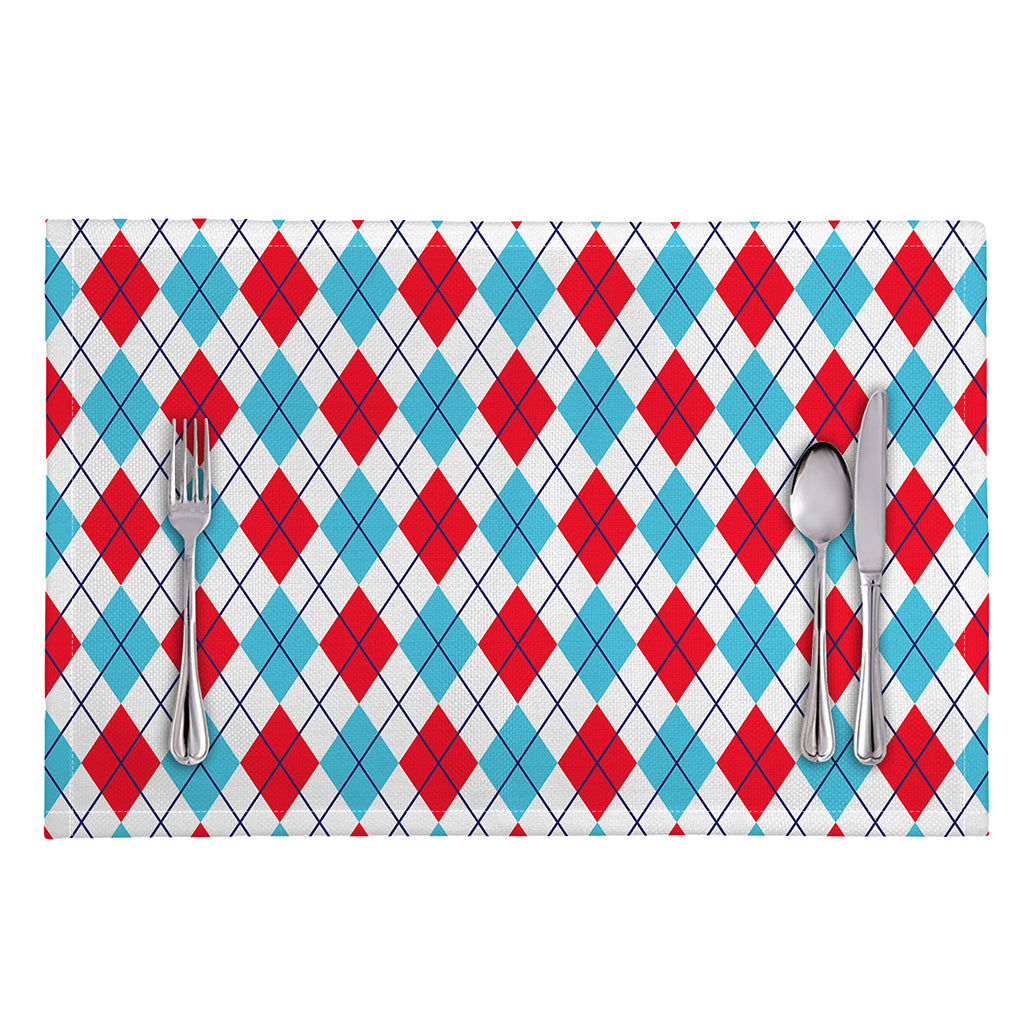 White Red And Blue Argyle Pattern Print Placemat