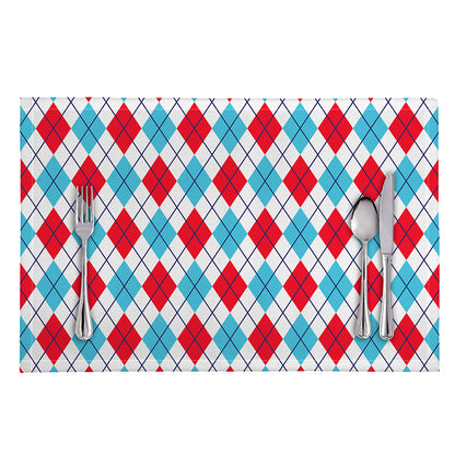 White Red And Blue Argyle Pattern Print Placemat