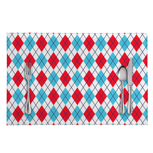 White Red And Blue Argyle Pattern Print Placemat