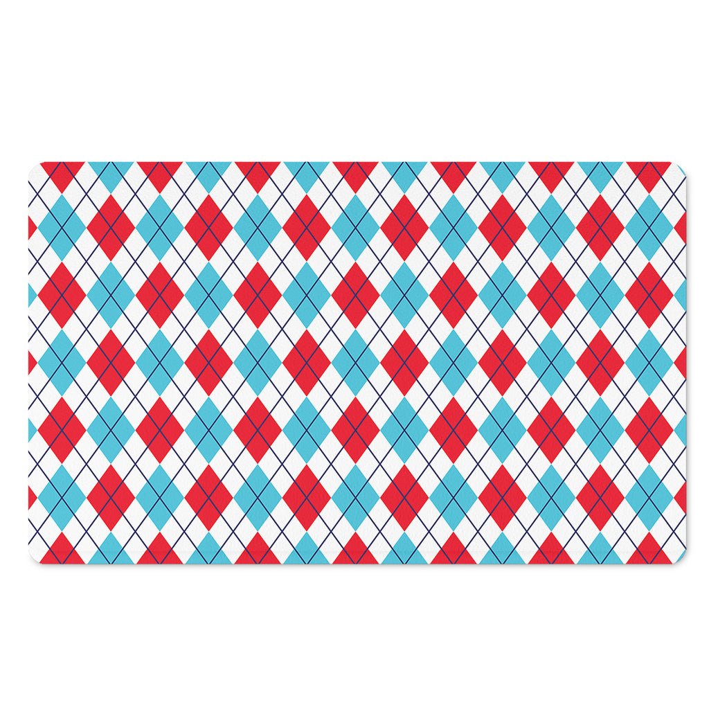 White Red And Blue Argyle Pattern Print Polyester Doormat