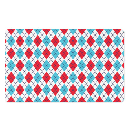 White Red And Blue Argyle Pattern Print Polyester Doormat