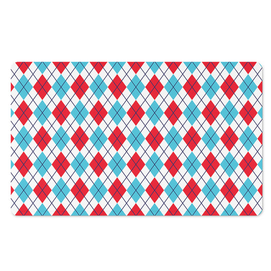 White Red And Blue Argyle Pattern Print Polyester Doormat