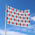 White Red And Blue Argyle Pattern Print Polyester Flag