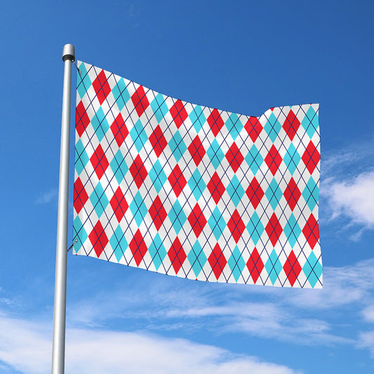White Red And Blue Argyle Pattern Print Polyester Flag