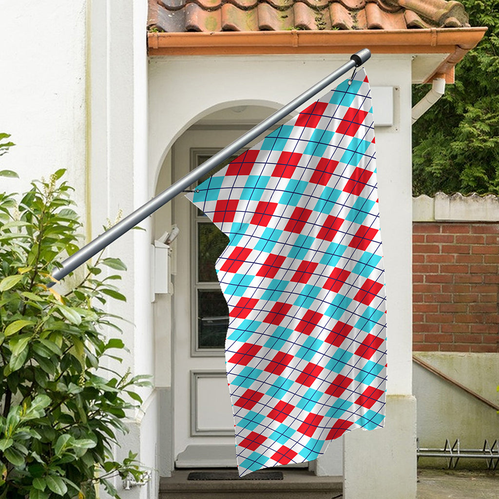 White Red And Blue Argyle Pattern Print Polyester Flag