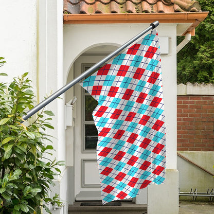 White Red And Blue Argyle Pattern Print Polyester Flag