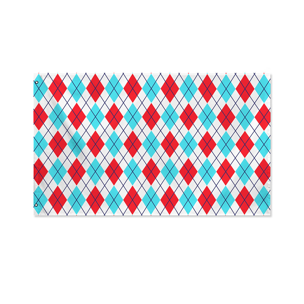White Red And Blue Argyle Pattern Print Polyester Flag
