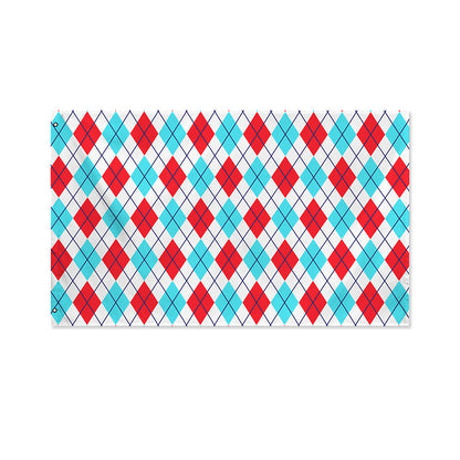 White Red And Blue Argyle Pattern Print Polyester Flag