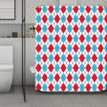 White Red And Blue Argyle Pattern Print Polyester Shower Curtain