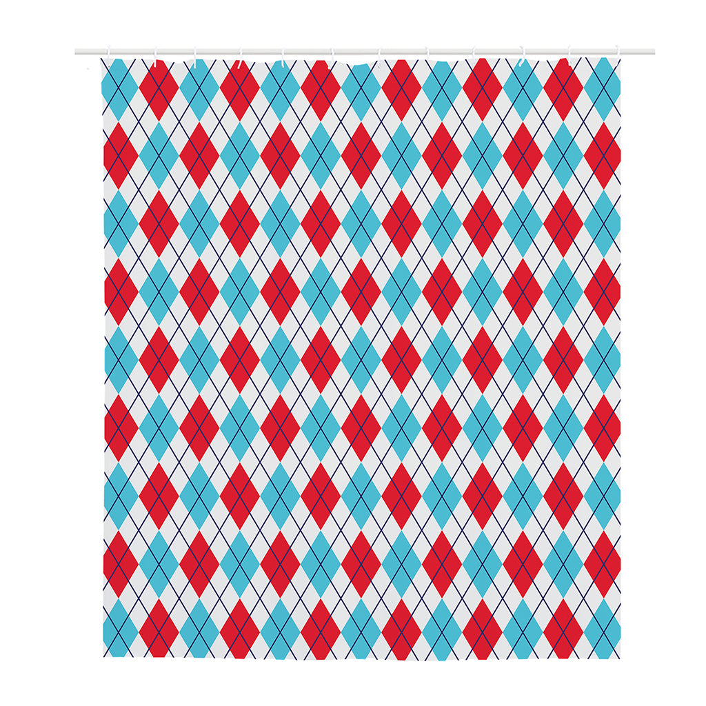 White Red And Blue Argyle Pattern Print Polyester Shower Curtain