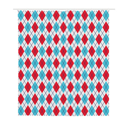 White Red And Blue Argyle Pattern Print Polyester Shower Curtain