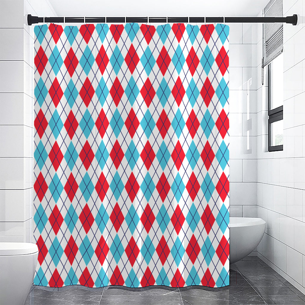 White Red And Blue Argyle Pattern Print Premium Shower Curtain