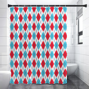 White Red And Blue Argyle Pattern Print Premium Shower Curtain