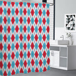 White Red And Blue Argyle Pattern Print Premium Shower Curtain