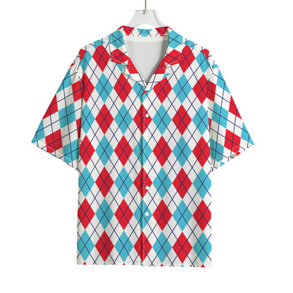 White Red And Blue Argyle Pattern Print Rayon Hawaiian Shirt
