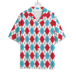 White Red And Blue Argyle Pattern Print Rayon Hawaiian Shirt